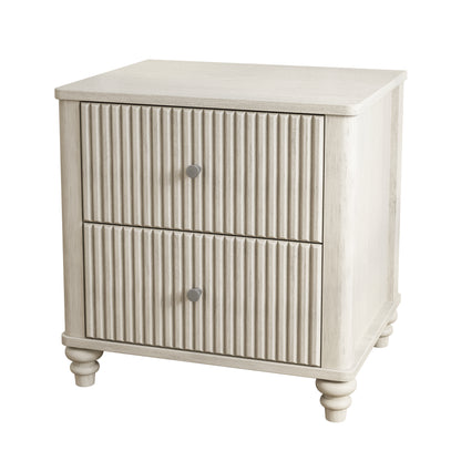 Fluted Nightstand, 21.65" Wide Side Table with 3 Drawers, Mid Century Modern Wood NightStand with Metal Handle, Wooden Bedside End Table for Bedroom, Living Room, Closet, Beige image 6