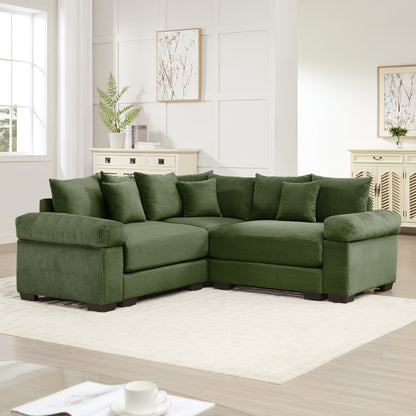 Oversized Cloud Modular Sectional Couch,Convertible Sectional Couches Deep Seat Extra-Wide Armrests, 10 Throw Pillows Premium Corduroy Fabric, Ergonomic Design,Easy Assembly, For Living Rooms,Green image 2