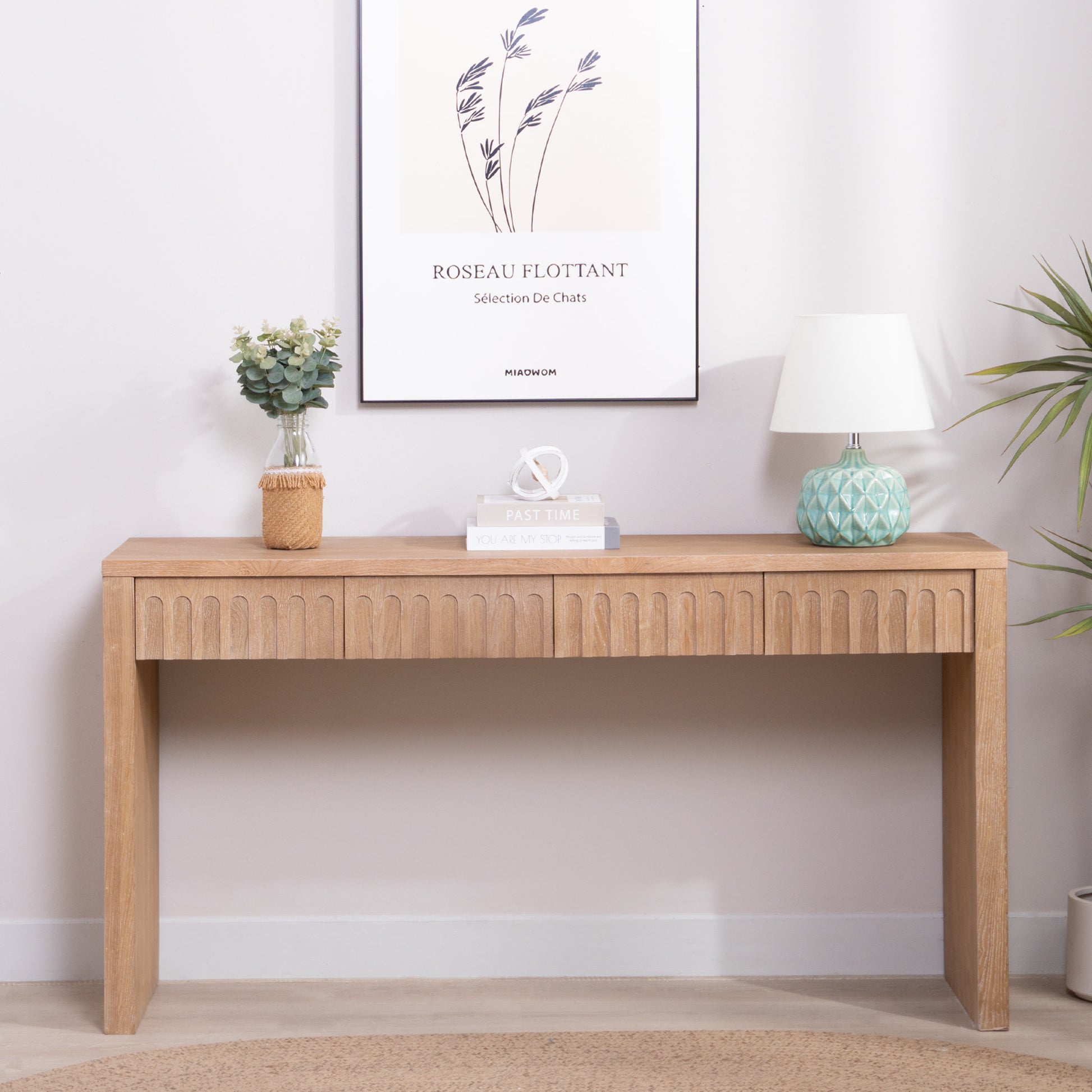 Modern Console Table with 4 Drawers – 59.2" Entryway Table in Natural Wood Finish image 1
