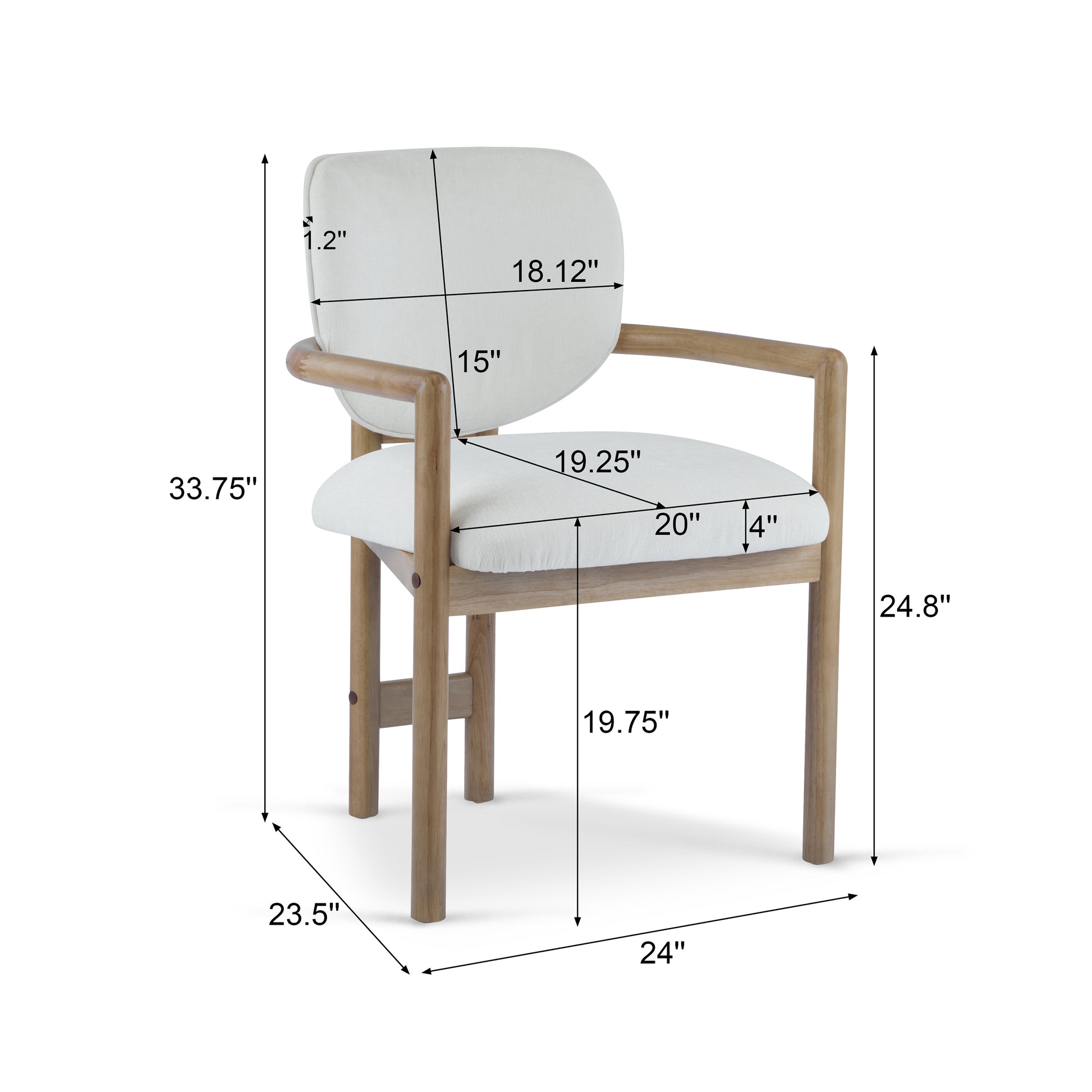 Dining Chairs Set of 2 Upholstered Arm Chairs, Rubber Wood Accent Chairs White Fabric Seating, 300 LBS Weight Capacity image 3