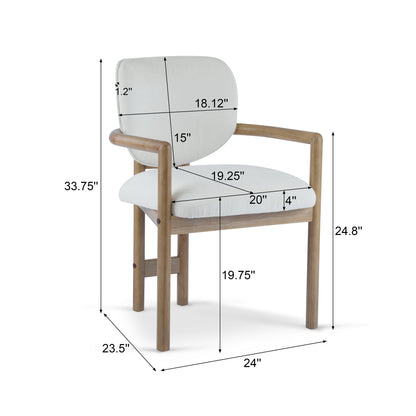 Dining Chairs Set of 2 Upholstered Arm Chairs, Rubber Wood Accent Chairs White Fabric Seating, 300 LBS Weight Capacity image 3