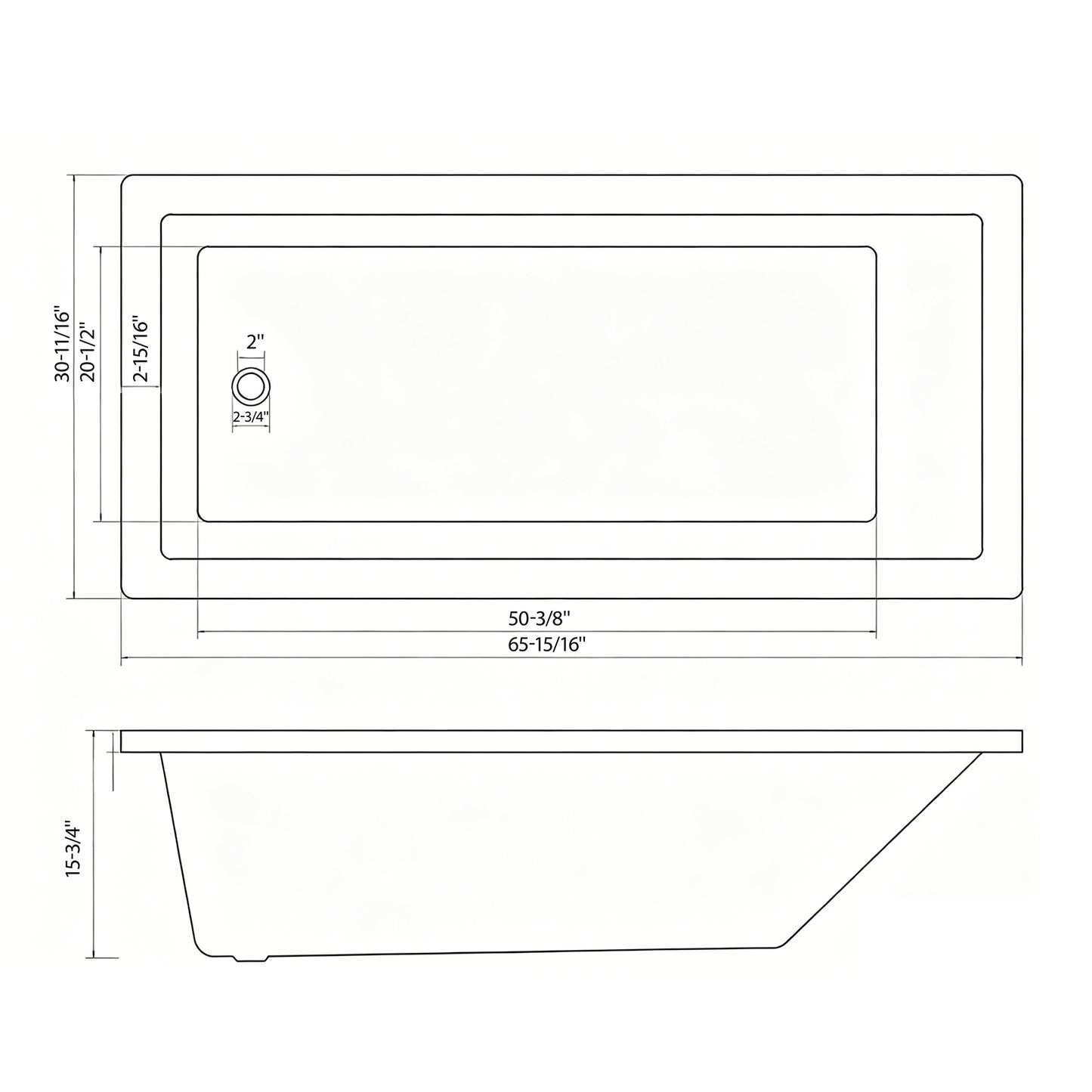66-inch Acrylic Built-in Soaking Tub - Glossy White, Built-in Design, Chrome Hand-Twist Drain with Left/Right Installation Option image 4