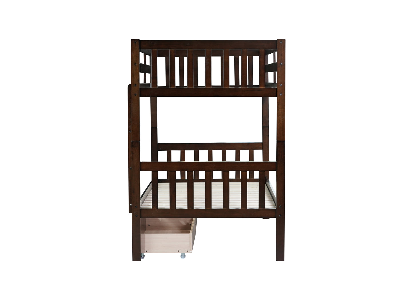 Twin Over Twin Rubber Wood Bunk Bed with 2 Drawers, Convertible into 2 Twin Beds, Twin Size Bunk Bed with Ladder and Safety Guardrails,Espresso (Old Sku W504S00200) image 8