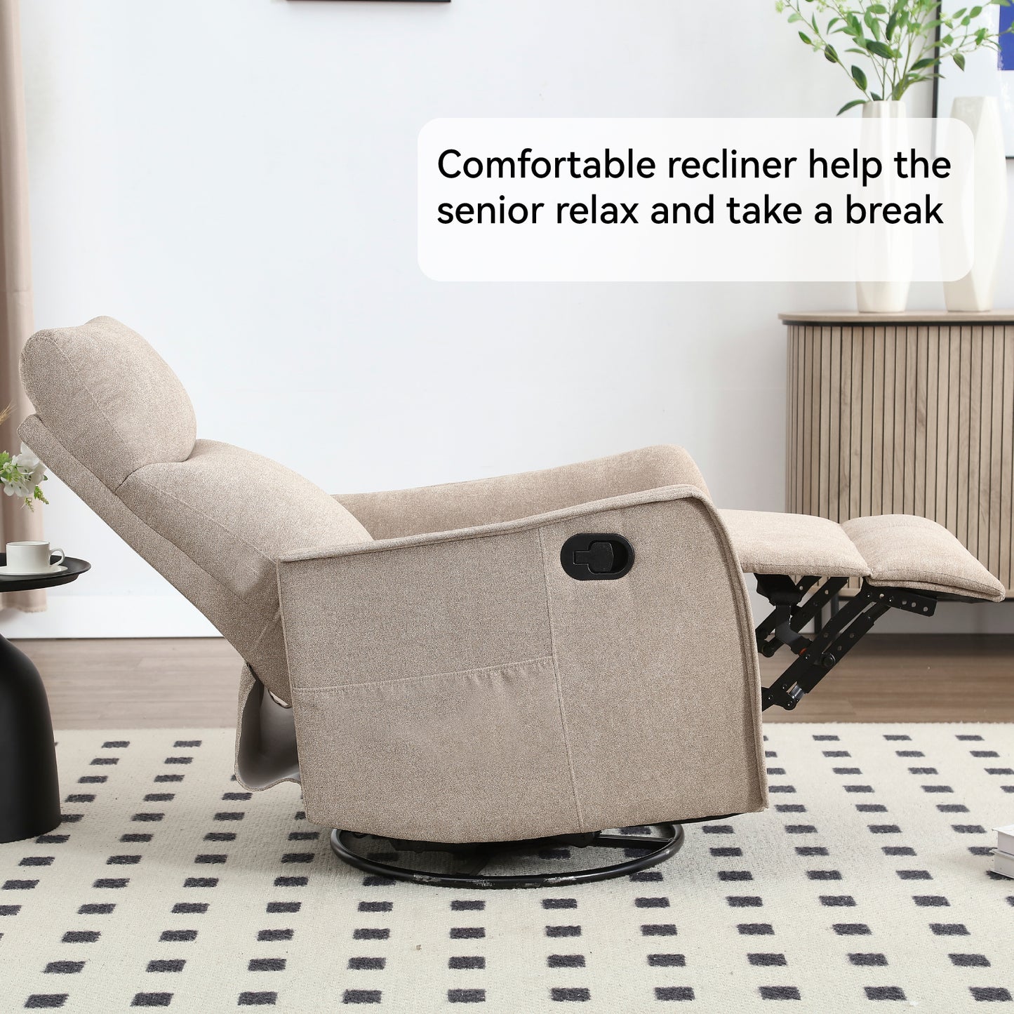 Heat Massage Manual Recliner Chair with Rocker and Swivel in Fabric for Living Room, Khaki image 11