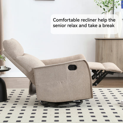 Heat Massage Manual Recliner Chair with Rocker and Swivel in Fabric for Living Room, Khaki image 11