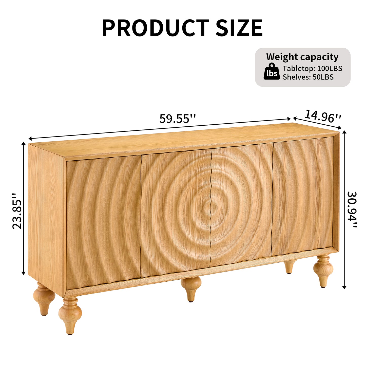 4-Door Storage Sideboard Cabinet with 3D Carved Veneer Fronts, Push-to-Open Soft-Close Hinges, Adjustable Shelves image 5