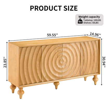 4-Door Storage Sideboard Cabinet with 3D Carved Veneer Fronts, Push-to-Open Soft-Close Hinges, Adjustable Shelves image 5