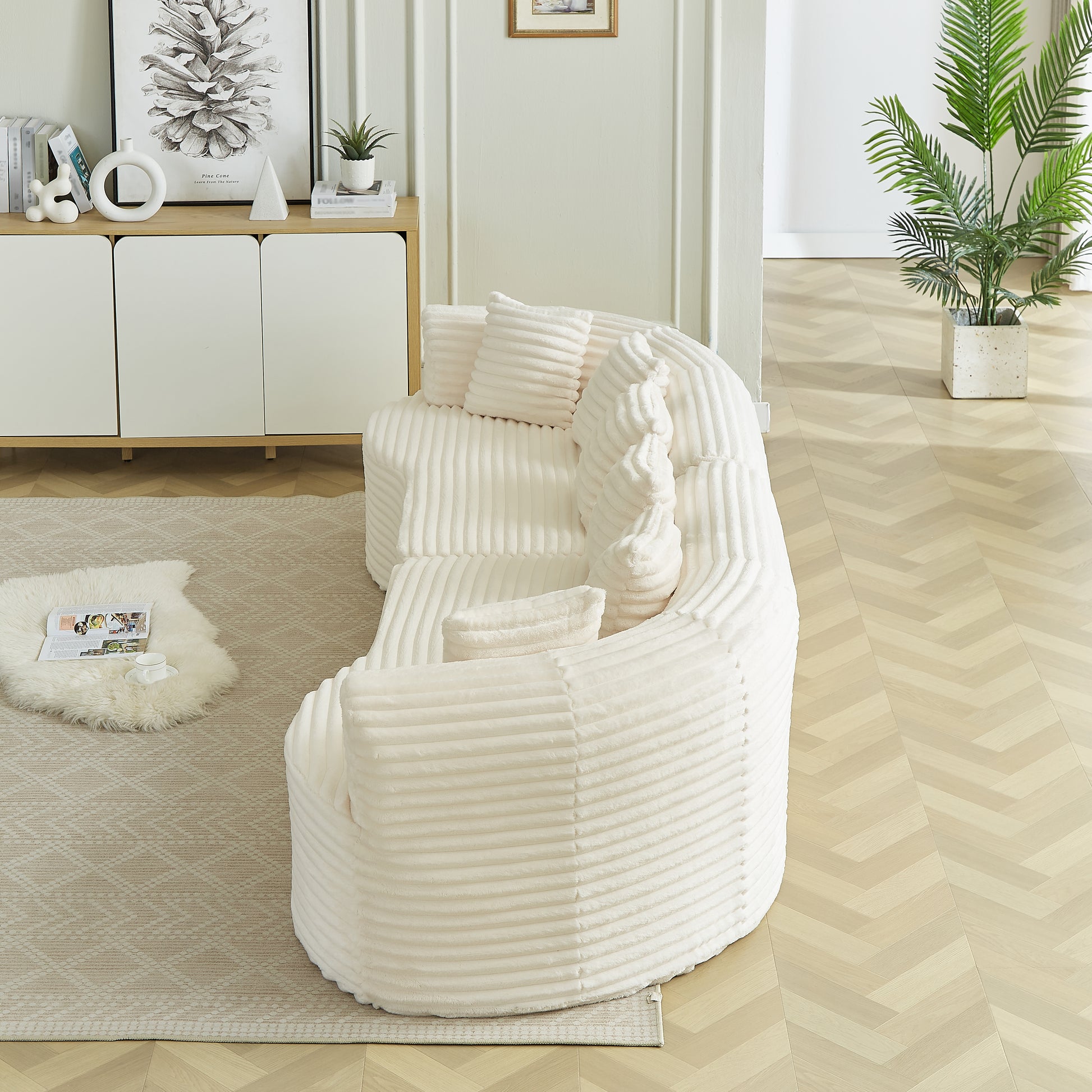 Curved Sectional Sofa, 111.5-inch Oversized Modern Bone-Free Cloud Sofa with 6 Pillows Luxury Corduroy Four-Seater Memory Foam Sofa with Deep Seat Design,beige W3505P355585 image 8