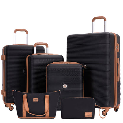 6 Piece Hardshell Luggage Set Hardside Lightweight Suitcase with TSA Lock Spinner Wheels BLACK image 1