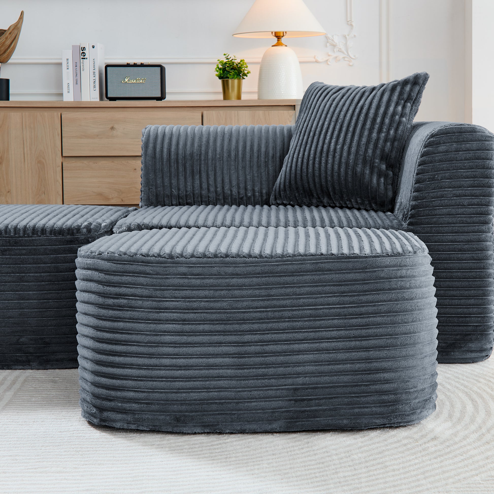 114" Cloud Sectional Couch with L-Shape Chaise, Modular Sofa with Movable Ottoman, Upholstered Couches for Living Room Bedroom, No Assembly Required, Grey image 10