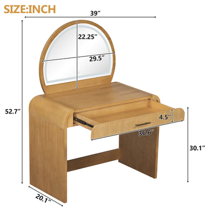 39" Makeup Vanity Table with Mirror Touch Screen Lighted Mirror, Dressing Table with Drawer for Bedroom, Natural image 8