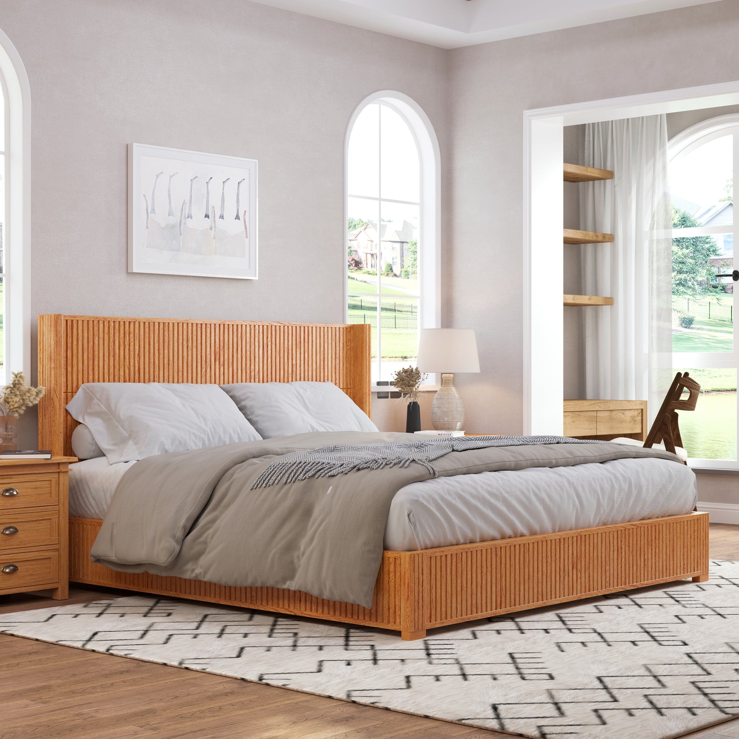 Solid Wood Platform Bed Frame with Headboard, No Box Spring Needed, Floor-standing bed, Easy Assembly, King Size, Natural image 2