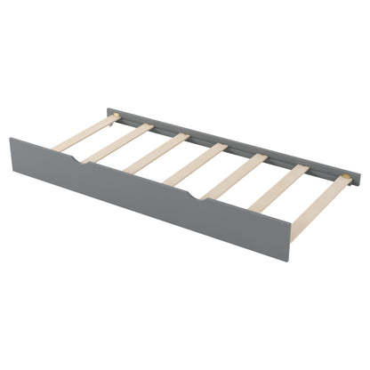 Wood Full Size platform bed with Trundle, Shelves and Storage Headboard, Gray image 12