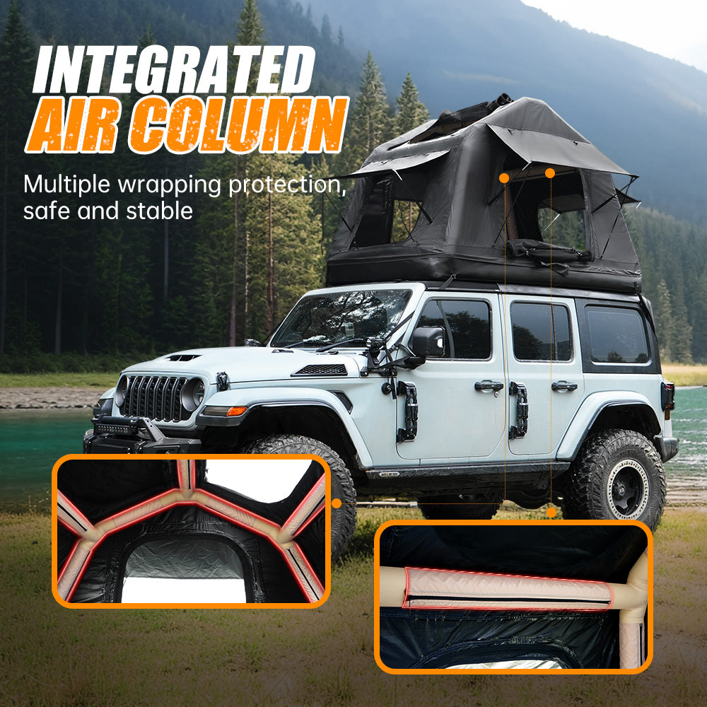 Foldable 2-3 People Amphibious Inflatable Car Roof Top Tent for camping Outdoor Glamping Camping Tent for SUV,Truck and Universal Auto Self-Driving Touring(Without Ladder, Black) image 3