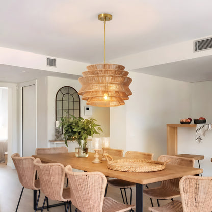 17.3" Rattan Pendant Light,Hand-Woven Rustic Wicker Hanging Light Seagrass Ceiling Chandelier,Water Plants Rattan Chandelier for Dining Living Bedroom Kitchen Farmhouse image 3