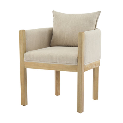 Linen Upholstered Armchair with Natural Rubber Wood Legs in Beige (Set of 2) image 6
