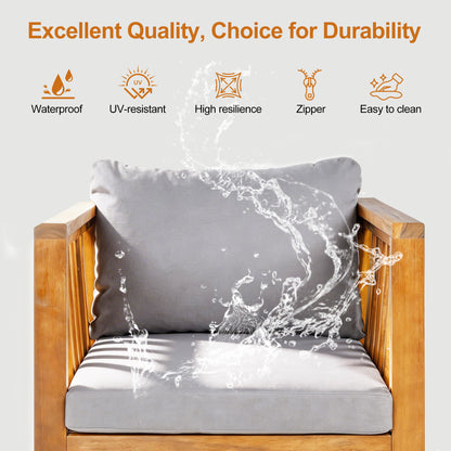 Outdoor Acacia Wood Club Chair with Modern Square Arms, Patio Chair with Thick Cushion, Adjustable Leveling Feet for Poolside, Backyard & Deck, Grey Cushion image 6