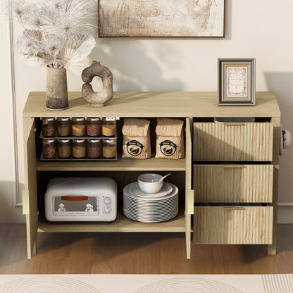 U-Style Modern Wave-Pattern Sideboard with 3 Drawers, Large Storage Buffet Cabinet with Hooks and Extra Center Leg,Suitable for Living Room,Entryway,Hallway. image 4