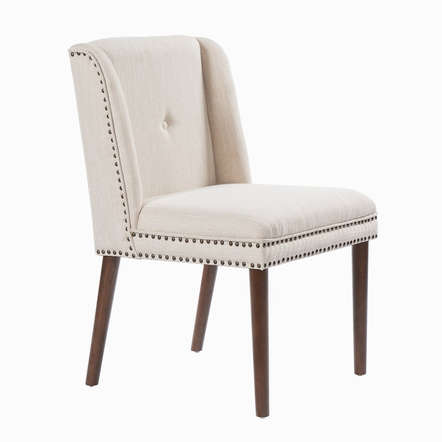 Light Luxury Rivet Upholstered Dining Chair,Rubber Wood leg, Fabric & Foam Padded Seat for Kitchen, Dining Room, Living Room(Set of 2),Walnut+ Beige image 7