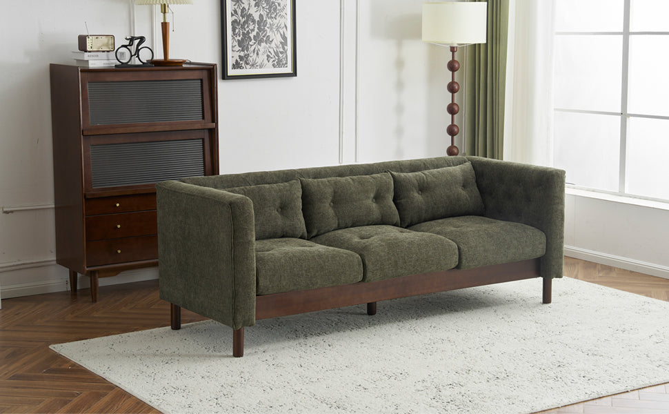 78" Upholstered Sofa Modern 3-seater Sofa Couch with Tufted Design for Living Room,Dark Green image 6