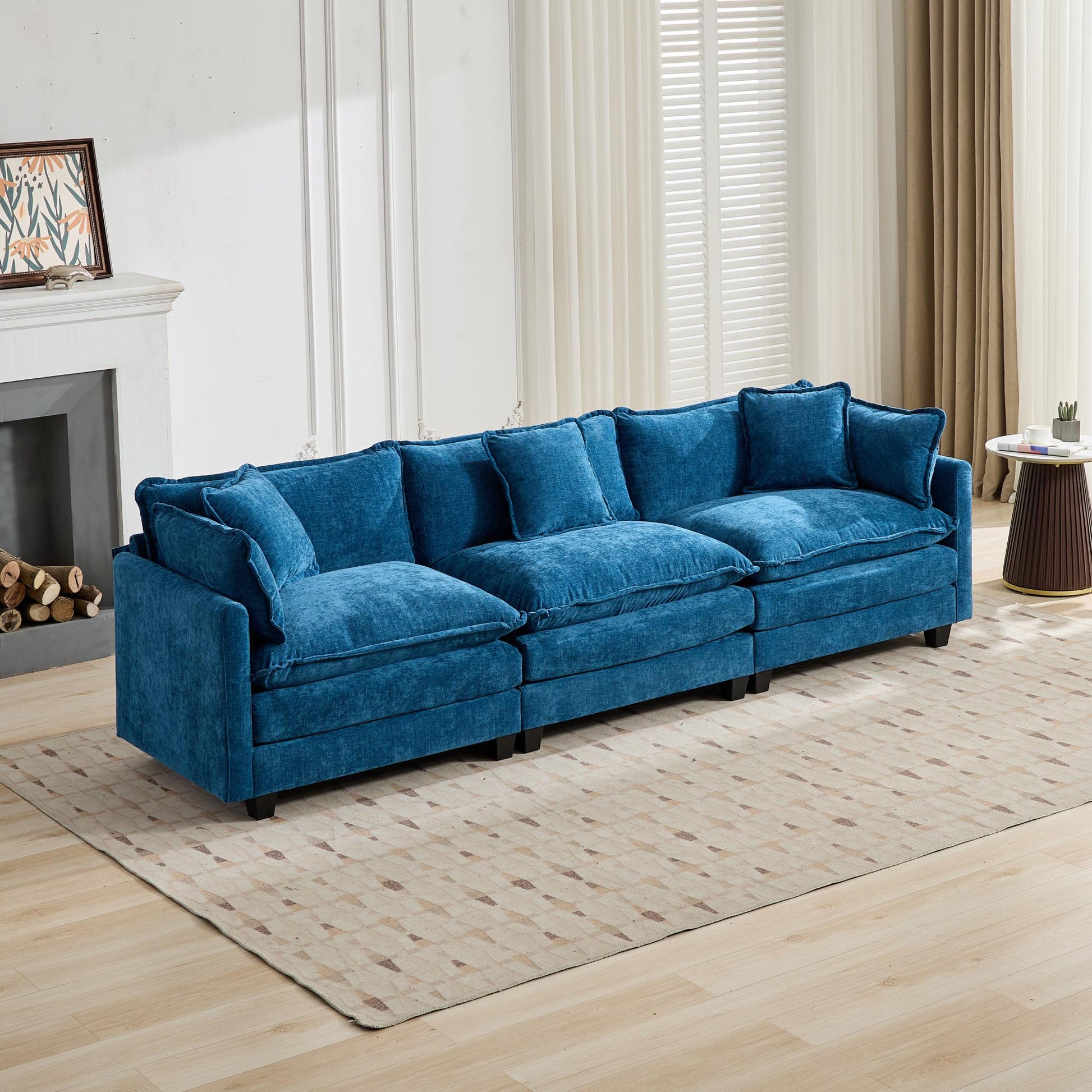 Cloud Sofa 3 Seats (Ottoman is not included), Modern Sectional Couch, for Living Room Bedroom and Apartment, Comfy Double Layer Upholstered Seat Cushion, Breathable Chenille Fabric,Blue,SW5013BL image 2