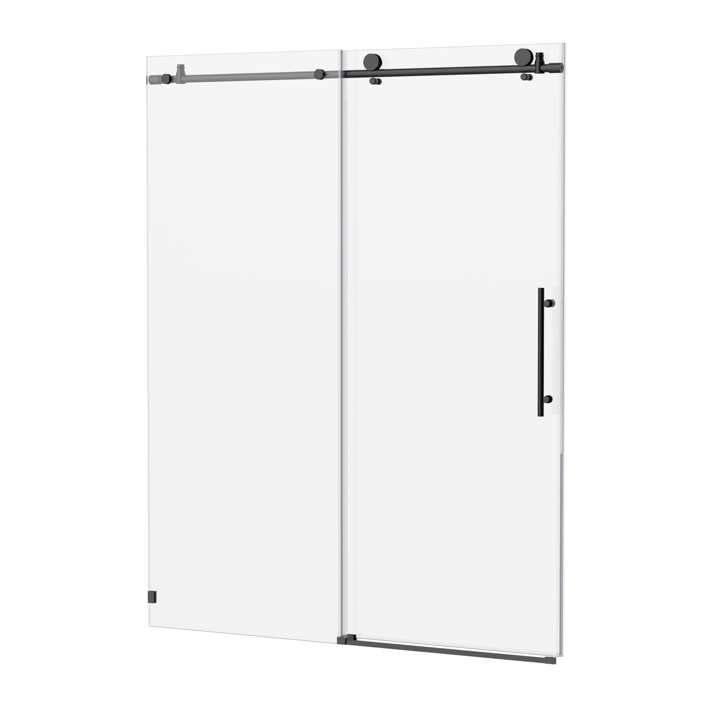 56-60"W x 76"H Frameless Shower Door, Sliding Shower Door, with Premium 5/16"(8mm)Thick Tempered Glass Shower Enclosure,Chrome Matte Black With Buffer, kd image 9