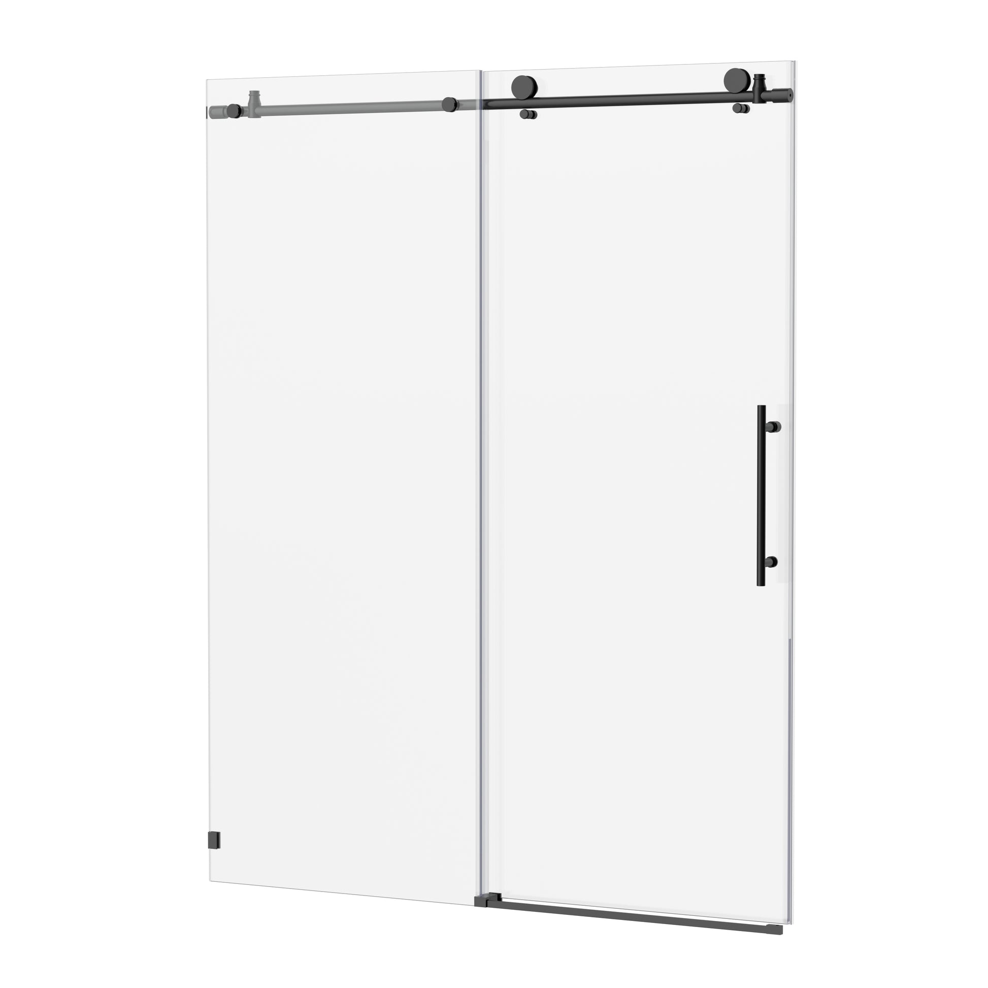 56-60"W x 76"H Frameless Shower Door, Sliding Shower Door, with Premium 5/16"(8mm)Thick Tempered Glass Shower Enclosure,Chrome Matte Black With Buffer, kd image 9