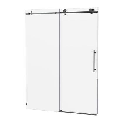 56-60"W x 76"H Frameless Shower Door, Sliding Shower Door, with Premium 5/16"(8mm)Thick Tempered Glass Shower Enclosure,Chrome Matte Black With Buffer, kd image 9