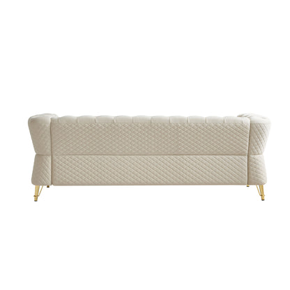 Modern Tufted Velvet Sofa 87.4 inch for Living Room Beige Color image 6