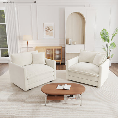 Accent Chair Set of 2, High-end Chenille Upholstered Armchairs, Living Room Side Chairs with Toss Pillow, White image 2