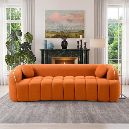 98.4" Modern Compressed Sofa, Cloud Couch 3-Seater Corduroy Sofa, No Assembly Required, Bubble Channel Tufted Couch with 2 Pillows, Comfy Deep Seat for Living Room, Apartment, Office image 3