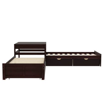 L-shaped Platform Bed with Trundle and Drawers Linked with built-in Desk,Twin,Espresso(Old SKU:SM000916AAP) image 11