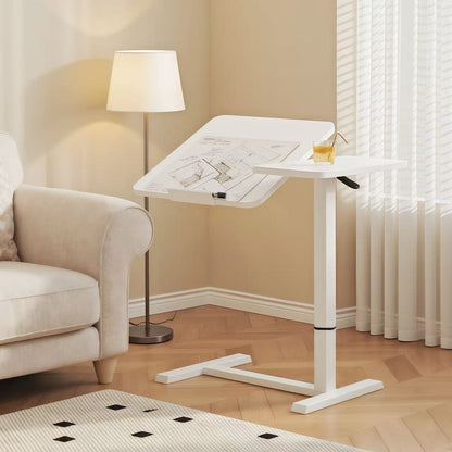 (UPGRADED) Overbed Bedside Desk, Mobile Rolling Laptop Stand Tilting Overbed Table with Wheels, Height Adjustable Tray Bedside Table for Laptop Bed Sofa, WHITE image 1