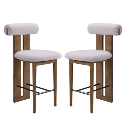 Renee Indoor Modern Split-Back Rubber Wood Counter Stool with Ivory Upholstery, Dark Walnut Finish, Set of 2 image 4