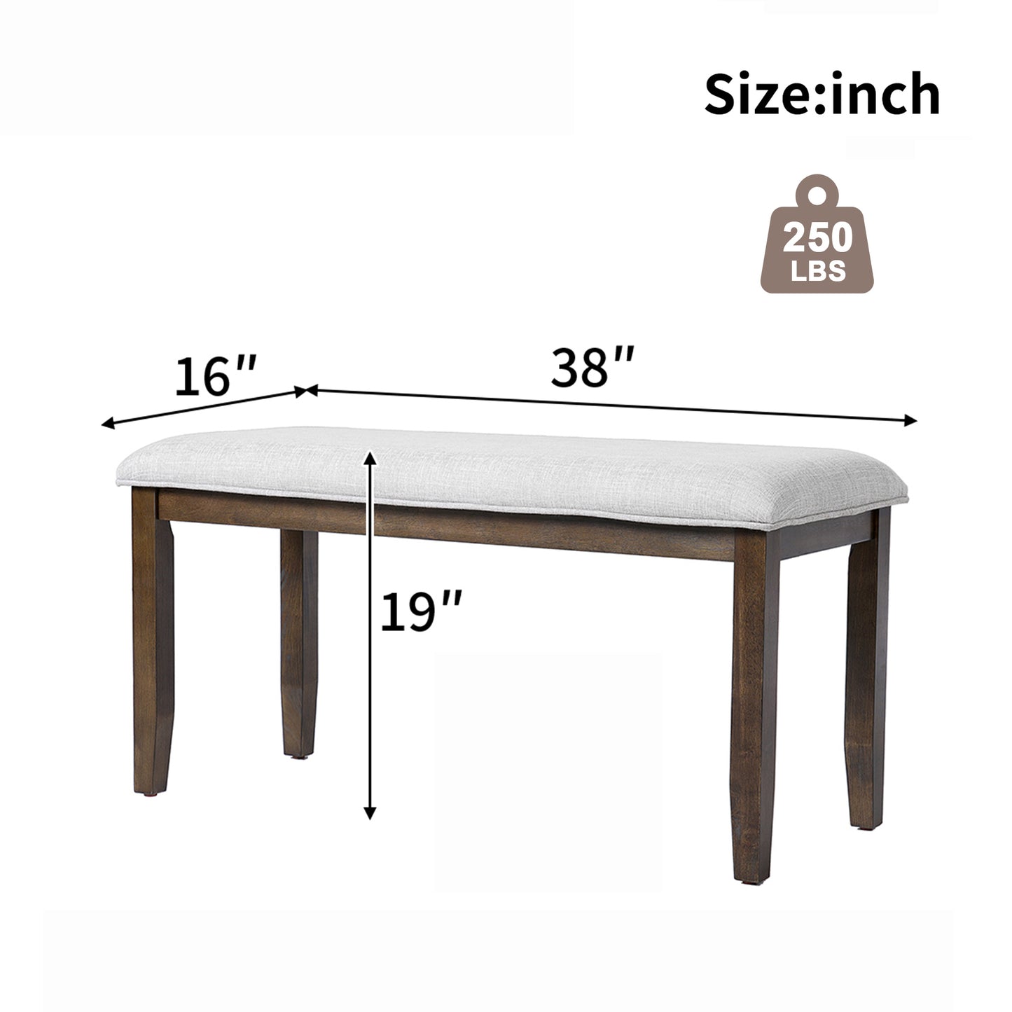 Upholstered Bench for Bedroom End of Bed,38-inch Entryway Bench for Living Room,Dining Bench with Padded Seat and Solid Wood Leg for Kitchen Bedroom,Indoor and Hallway (Bench, Beige+Brown) image 6