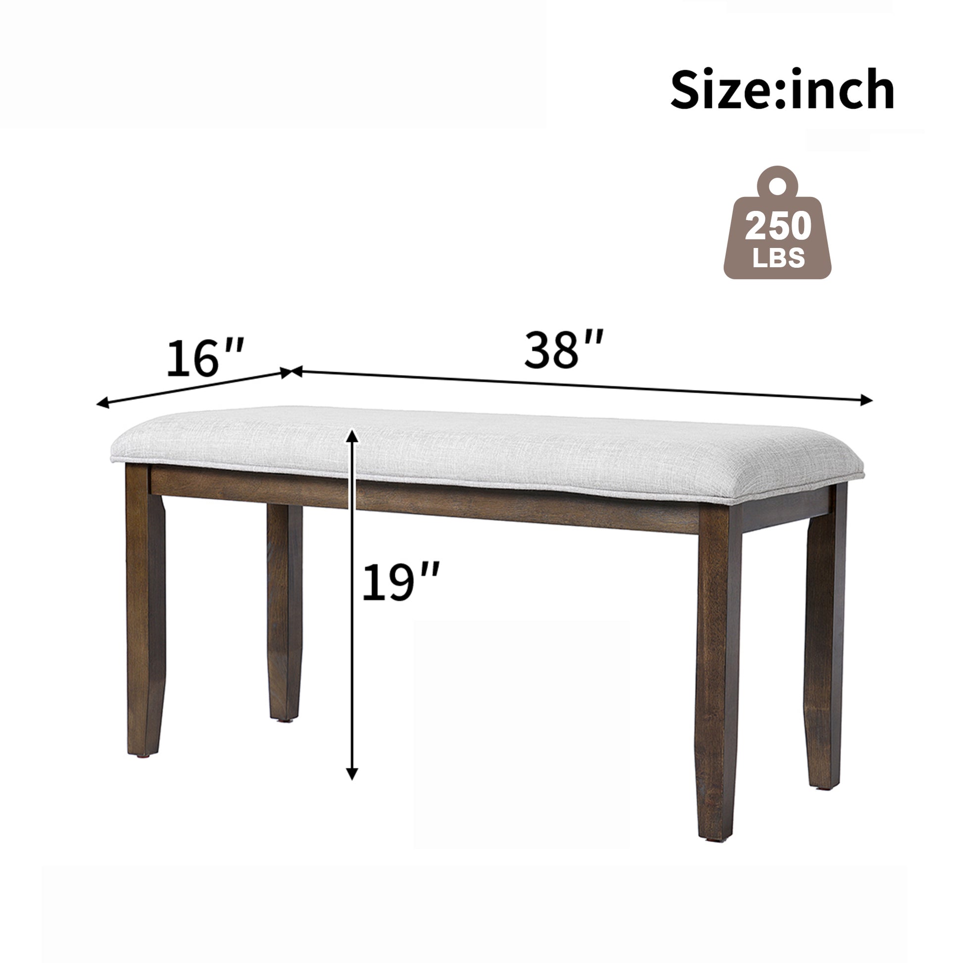 Upholstered Bench for Bedroom End of Bed,38-inch Entryway Bench for Living Room,Dining Bench with Padded Seat and Solid Wood Leg for Kitchen Bedroom,Indoor and Hallway (Bench, Beige+Brown) image 6