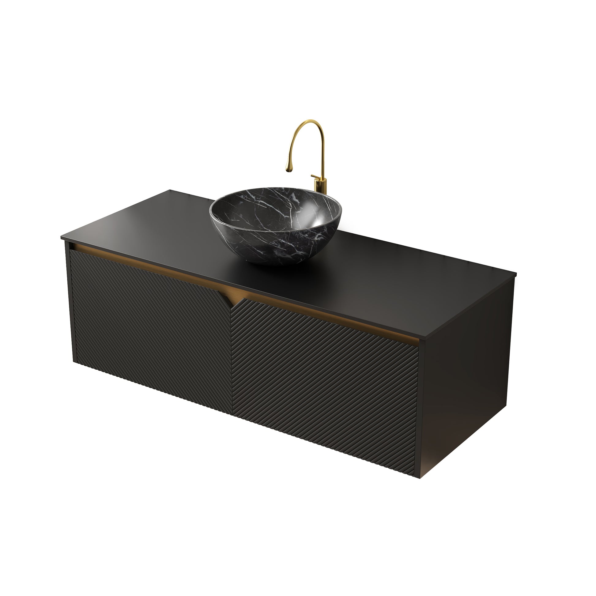 RUBEN 48" Wall-Mounted Black Plywood Cabinet and Black Sintered Stone Countertop, NO Basin, NO Faucet and Sink Cover image 4