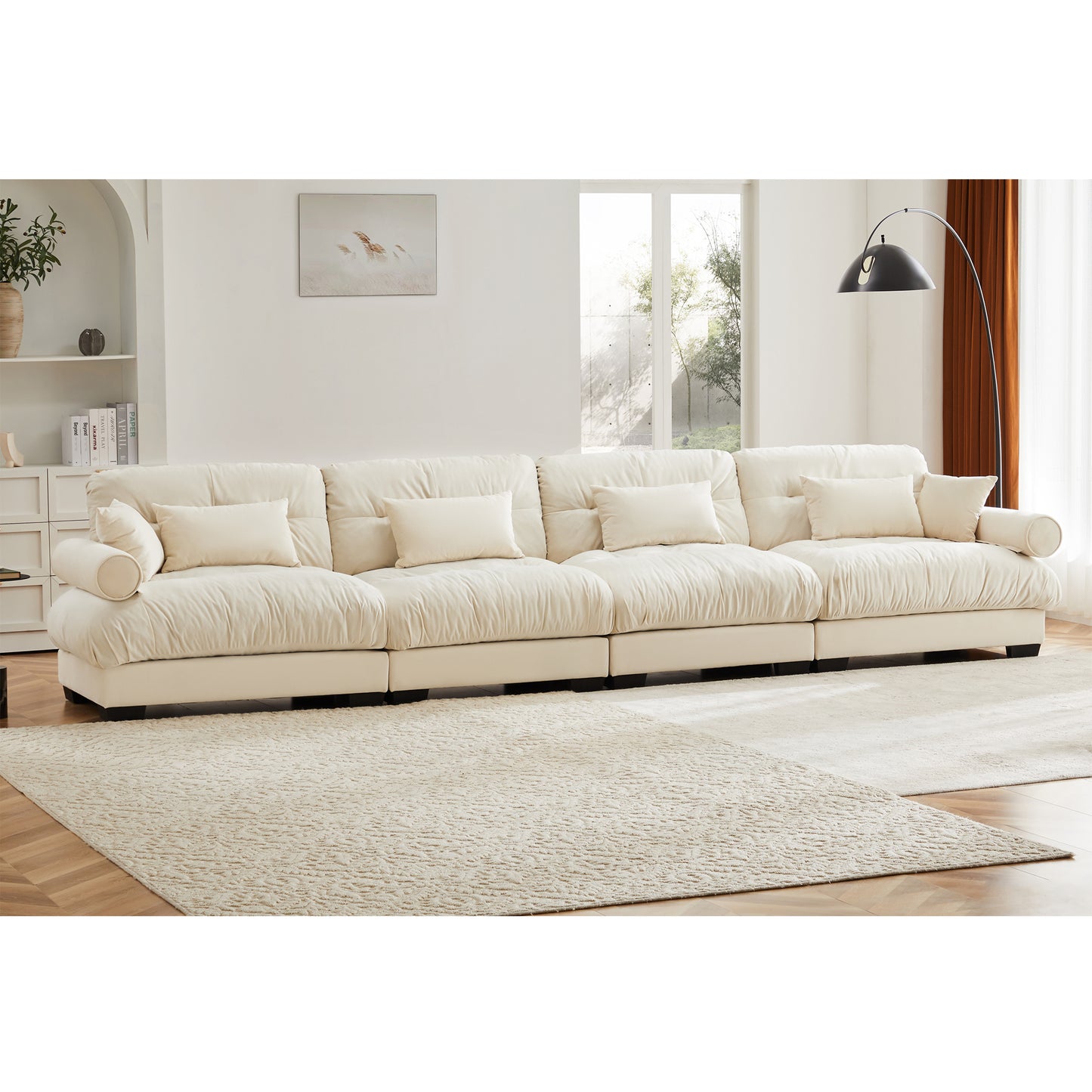 Super Comfort Oversized Modular Velvet Sectional Sofa Couch with Movable Ottoman,Corner Sectional with Bolstered Armrests, Deep Seat Cloud Couch, Convertible L Shaped Couch for Living Room Cream image 2