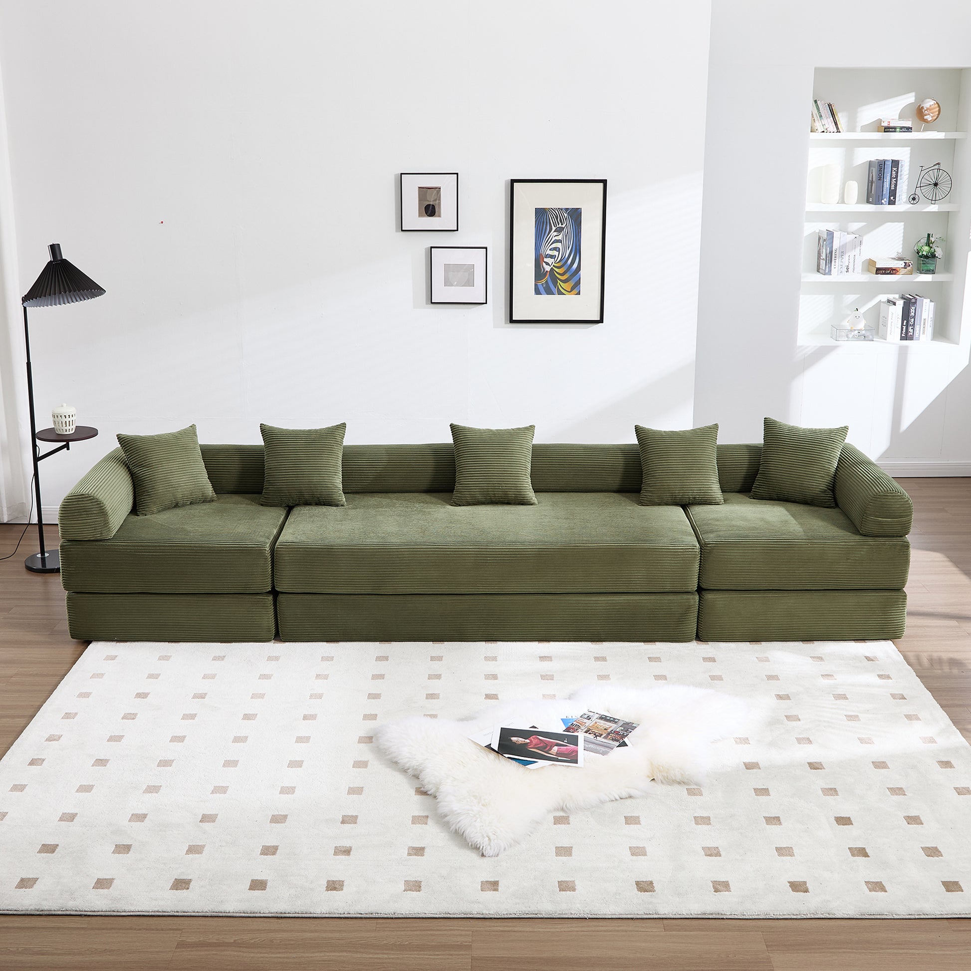 UNITED WE WIN convertible folding sofa bed, with fixed frame and pillow back handrail, cloud corduroy folding mattress sofa, folding memory foam bed in living room/dormitory/guest room/home office/apt image 11