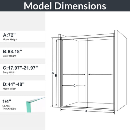 44"-48"W*72" H Semi-Frameless Double Sliding Shower Door, Bypass Shower Door, 1/4" (6mm) Thick SGCC Tempered Glass Door, Chrome image 12