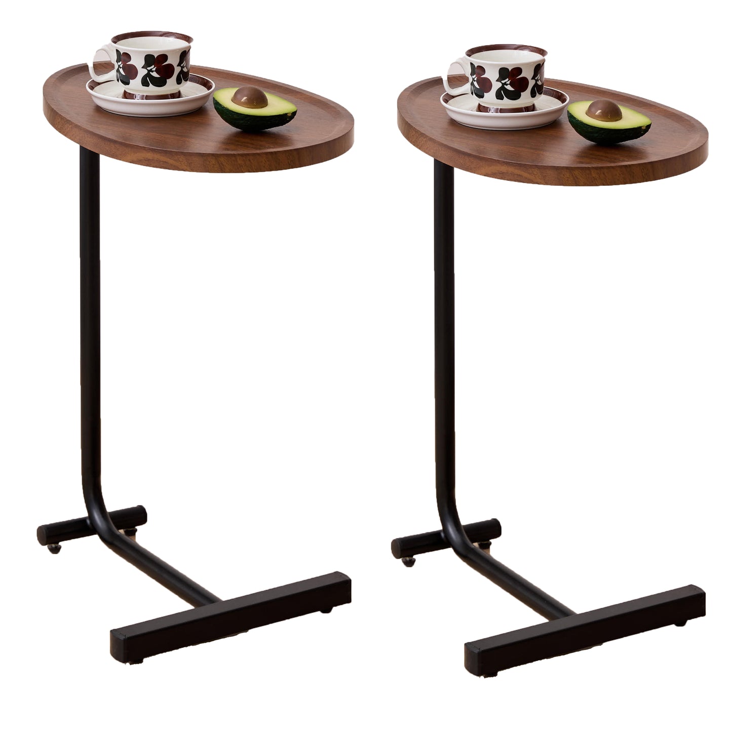 2-pieces Brown C-shaped Side Table, Small Sofa Table for Small Spaces, Living Room, Bedroom image 1