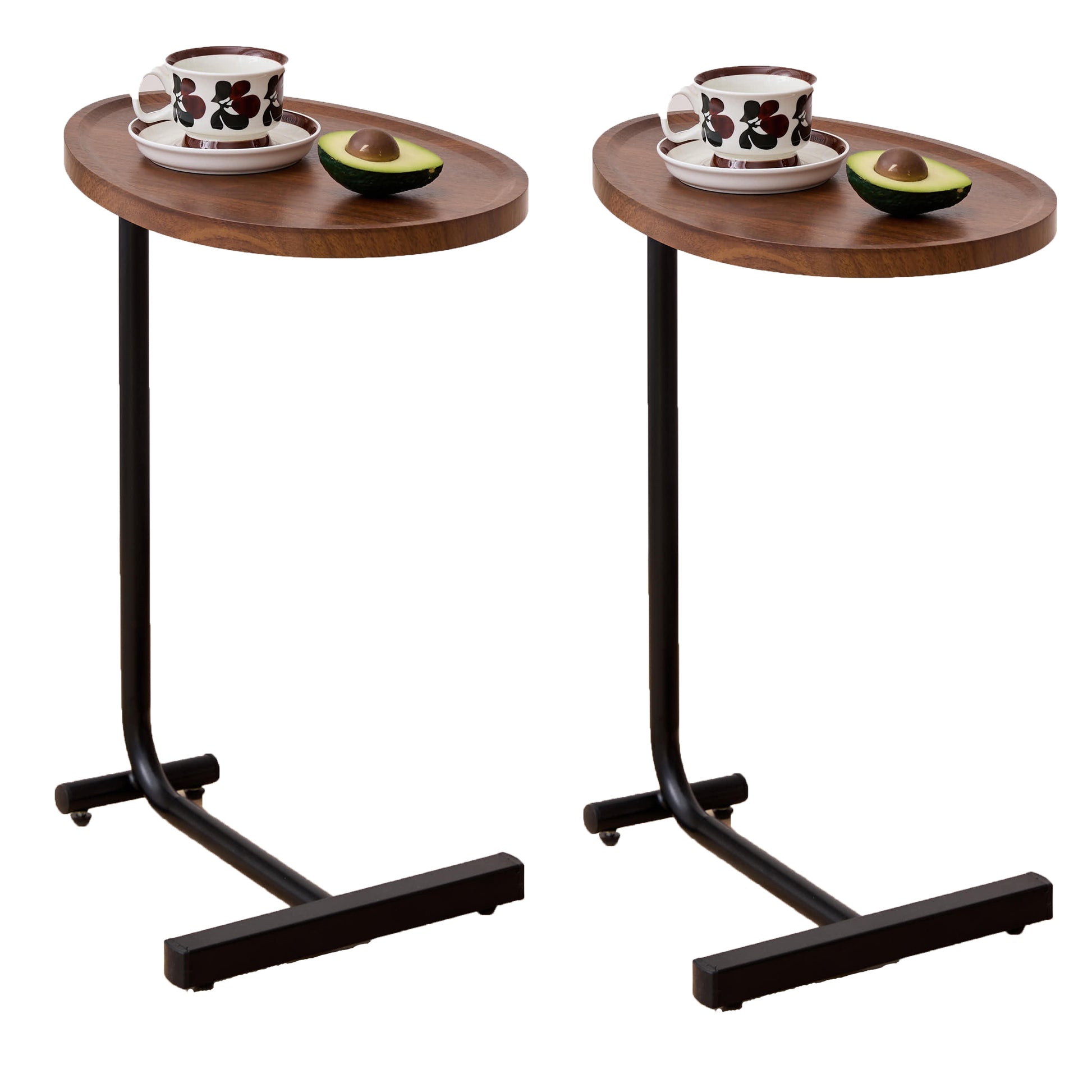 2-pieces Brown C-shaped Side Table, Small Sofa Table for Small Spaces, Living Room, Bedroom image 1