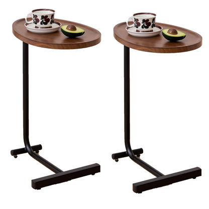 2-pieces Brown C-shaped Side Table, Small Sofa Table for Small Spaces, Living Room, Bedroom image 1