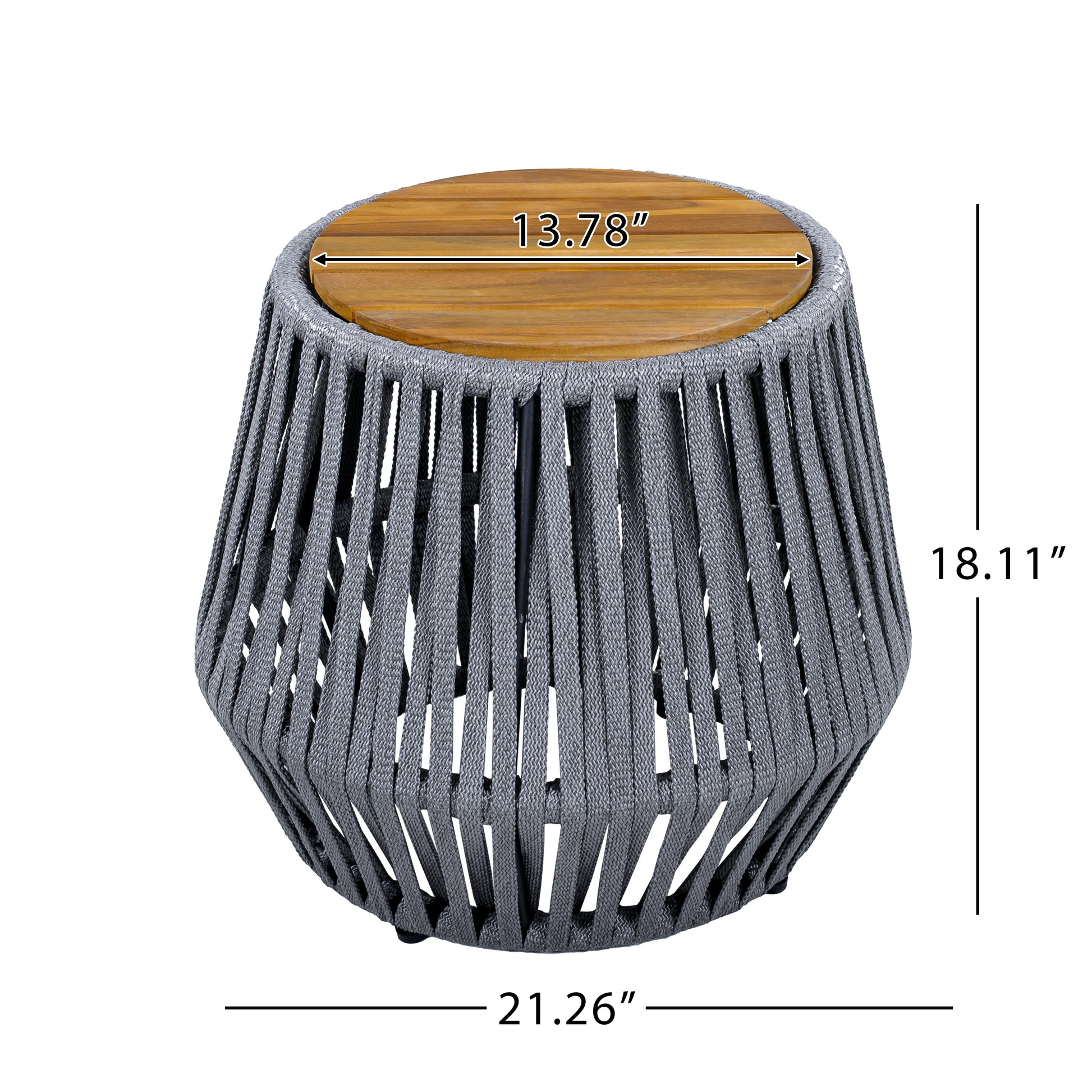 Outdoor Side Table with Rope and Acacia Wood - Teak Finish, 100 LBS Capacity, Weather-Resistant, Grey Rope Design image 2