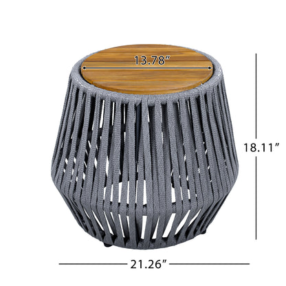 Outdoor Side Table with Rope and Acacia Wood - Teak Finish, 100 LBS Capacity, Weather-Resistant, Grey Rope Design image 2