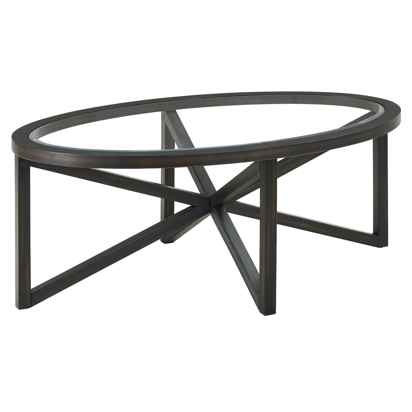 Modern simple glass coffee table, tempered glass coffee table solid wood base round transparent glass top modern living room terrace study coffee table image 9