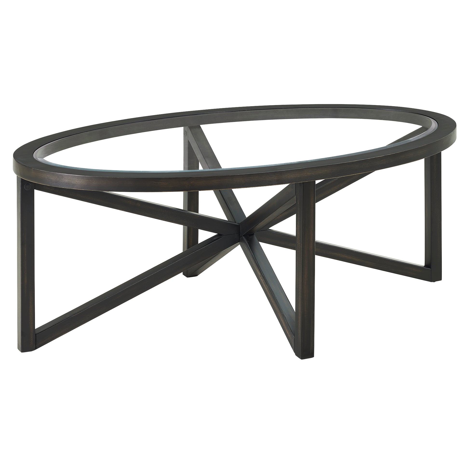 Modern simple glass coffee table, tempered glass coffee table solid wood base round transparent glass top modern living room terrace study coffee table image 9