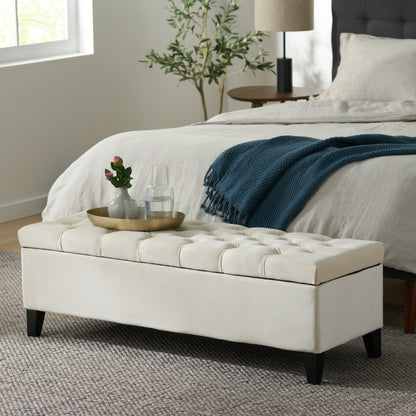 Button - Tufted and Diamond - Stitched Storage Ottoman, Beige image 10