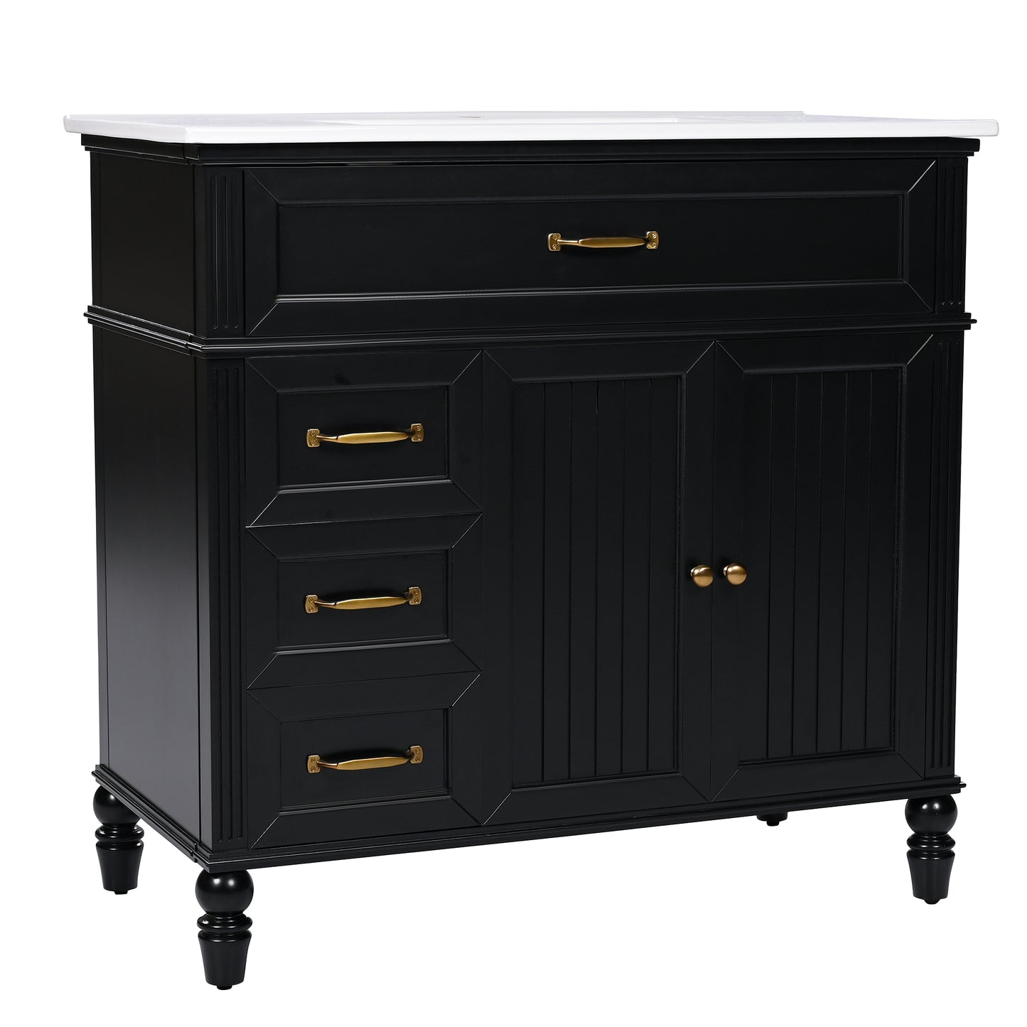 [Video] 36" Bathroom Vanity with Sink, Bathroom Cabinet with Drawers, Solid Frame and MDF Board, One Package, Black(same SKU: N725P195410B) image 11