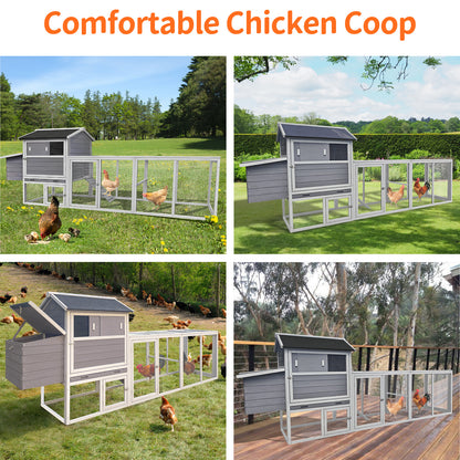 Gray Wooden Chicken Coop, Large Outdoor Hen House with Run and Nesting Box Poultry Cage, Rabbit Hutch, Waterproof Anti-UV Panel for Backyard image 7